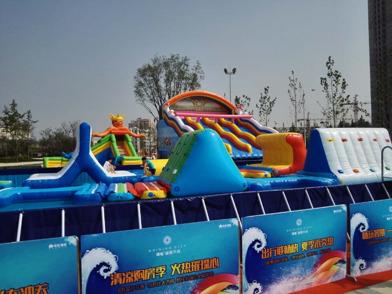Inflatable water park with big pool